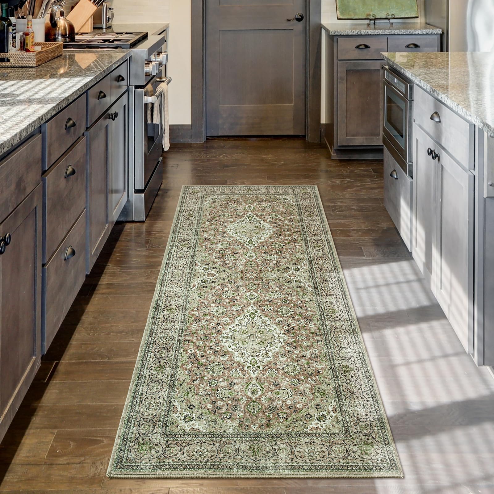 Photo 1 of Goideal Washable Runner Rug 2x6, Sage Green Rugs Non Slip, Indoor Low Pile Carpet with Rubber Backing for Hallway Kitchen Bathroom Entryway Bedroom