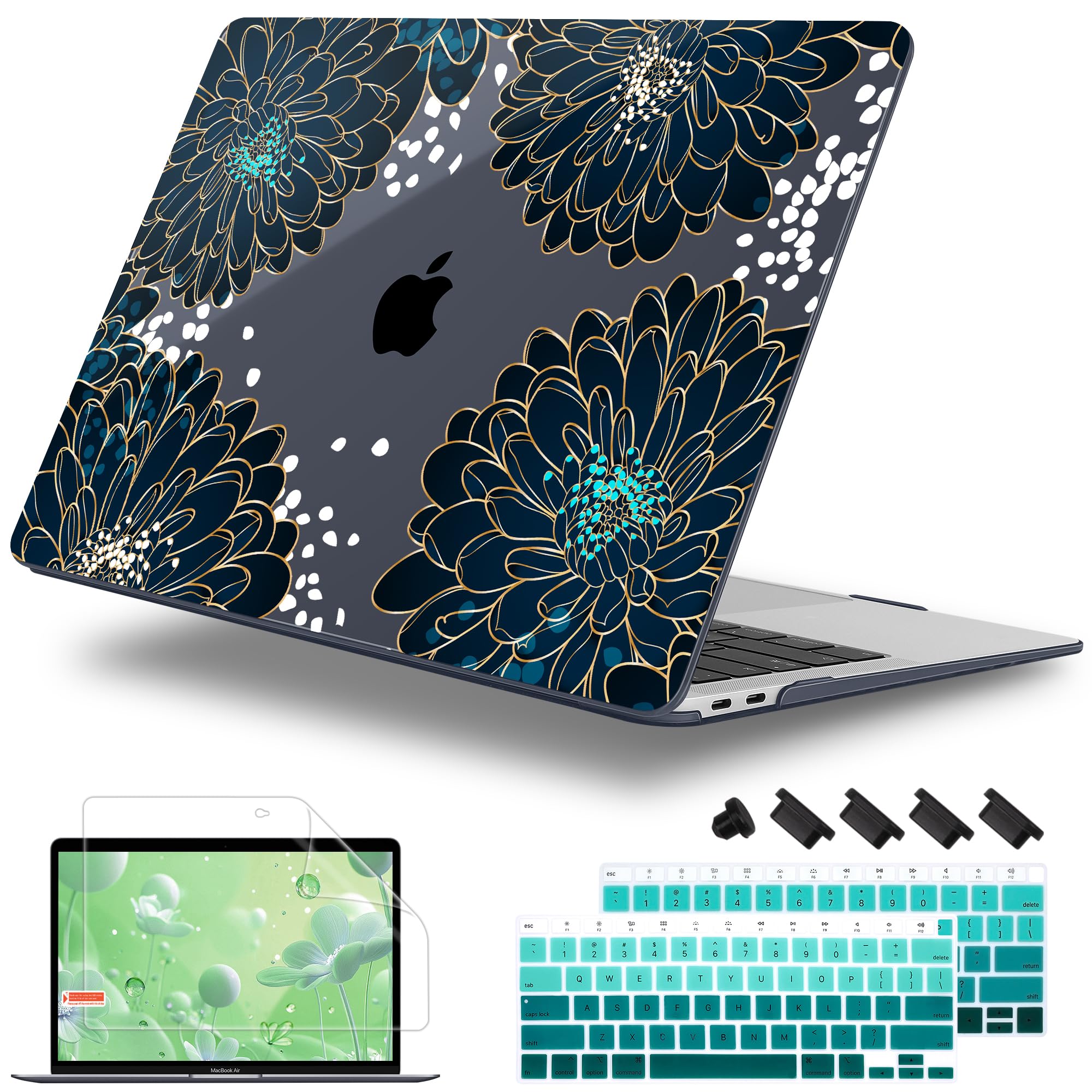 Photo 1 of Lepeoac for MacBook Air 13 Inch Case 2020-2018 (A2337 M1 A2179 A1932), Shockproof Hard Shell Cover with Screen Protector, for Retina Display & Touch ID–Full Protection for MacBook Air, Luxury Floral