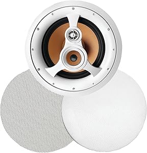 250W 3-Way 10” in-Ceiling Speaker with Pivoting Tweeter and Midrange, Metal and Cloth Grills