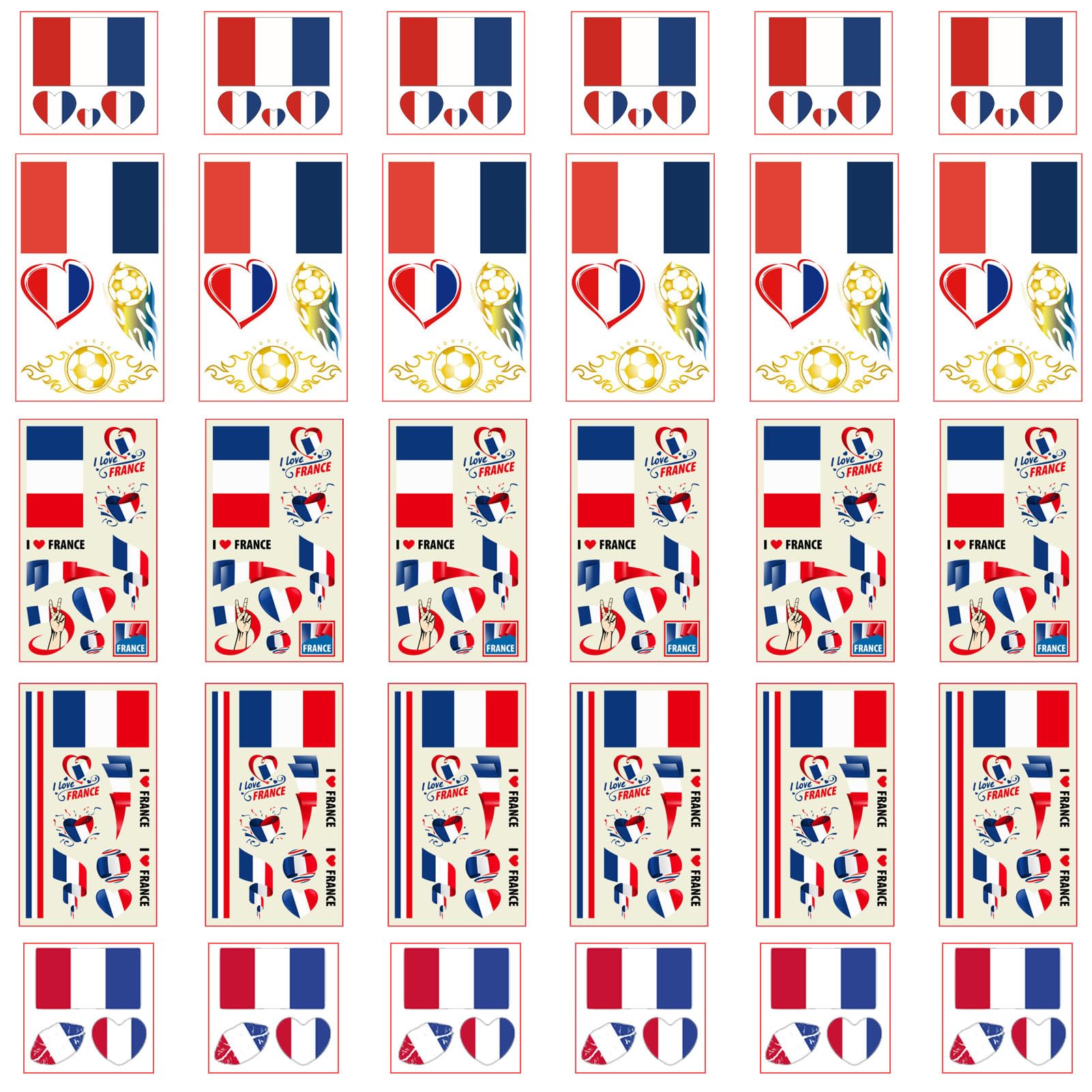 Autousa 30x Temporary Tattoos of France Flag for International Competitions 2024 European Championship Football World Cup Face Waterproof Flags Stickers (30 Sheets） — image 1