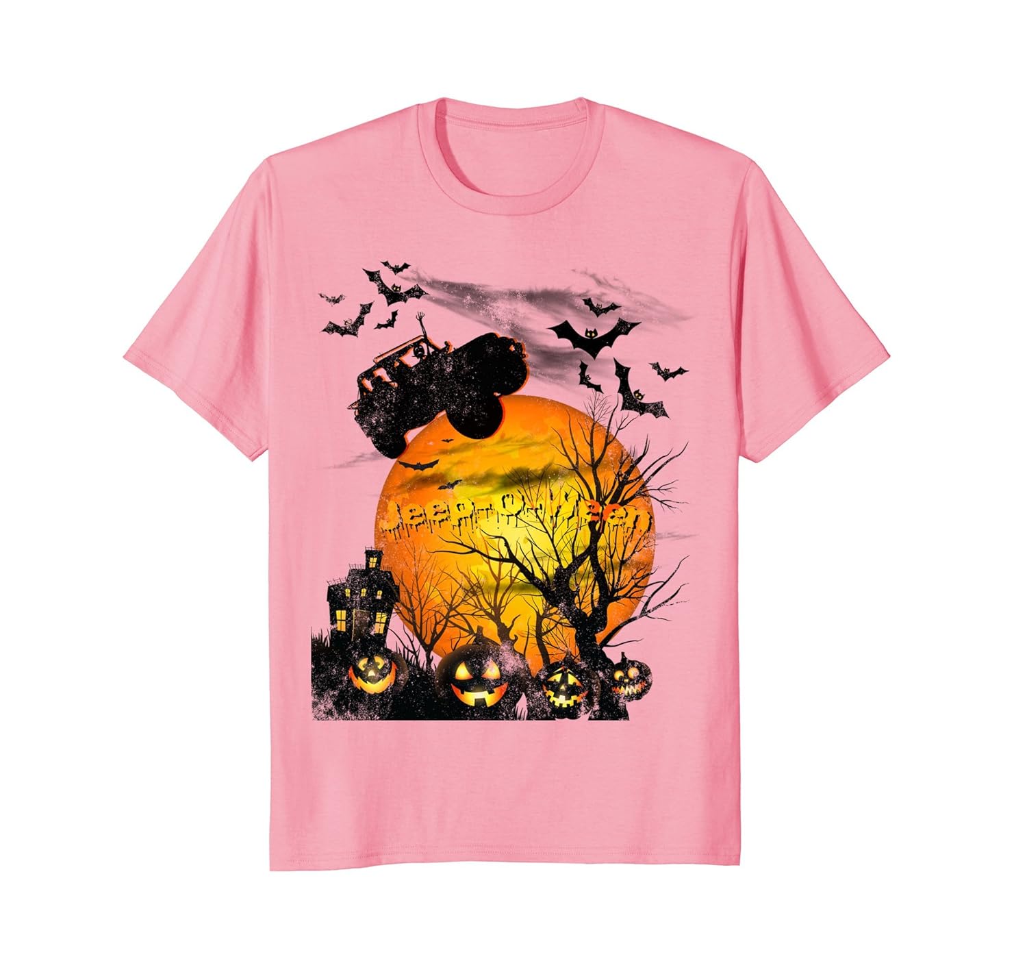 Jeep-O-Ween Jeep Halloween Distressed T-Shirt-Rose