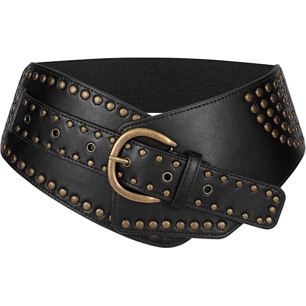 Amazon.com: Iivos Vintage Studded PU Leather Wide Belt for  display picture 2