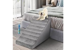 LitaiL Dog Stairs for High Beds, 24.4IN Dog Ramp Dog Stairs for High Bed, Soft Foam Dog Ladder for Older Dogs/Cats, Injured Pets with Joint/Back Pain, Grey