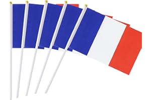 KIND GIRL Hand Held France Flag French Flag Stick Flag Mini Flag 50 Pack Round Top National Country Flags, Party Decorations Supplies For Parades,World Cup,Sports Events,International Festival (8.2 "x 5.5")