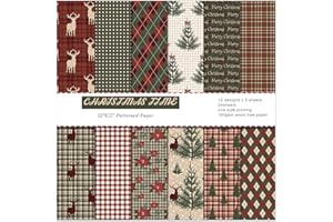 EAMOTOL Christmas Decorative Scrapbook Paper Pad - 12x 12in 24 Sheets Patterns Designed Decoupage Supplies for Journaling Folded Cardstock Making Origami DIY Crafts Gift Wrapping Material