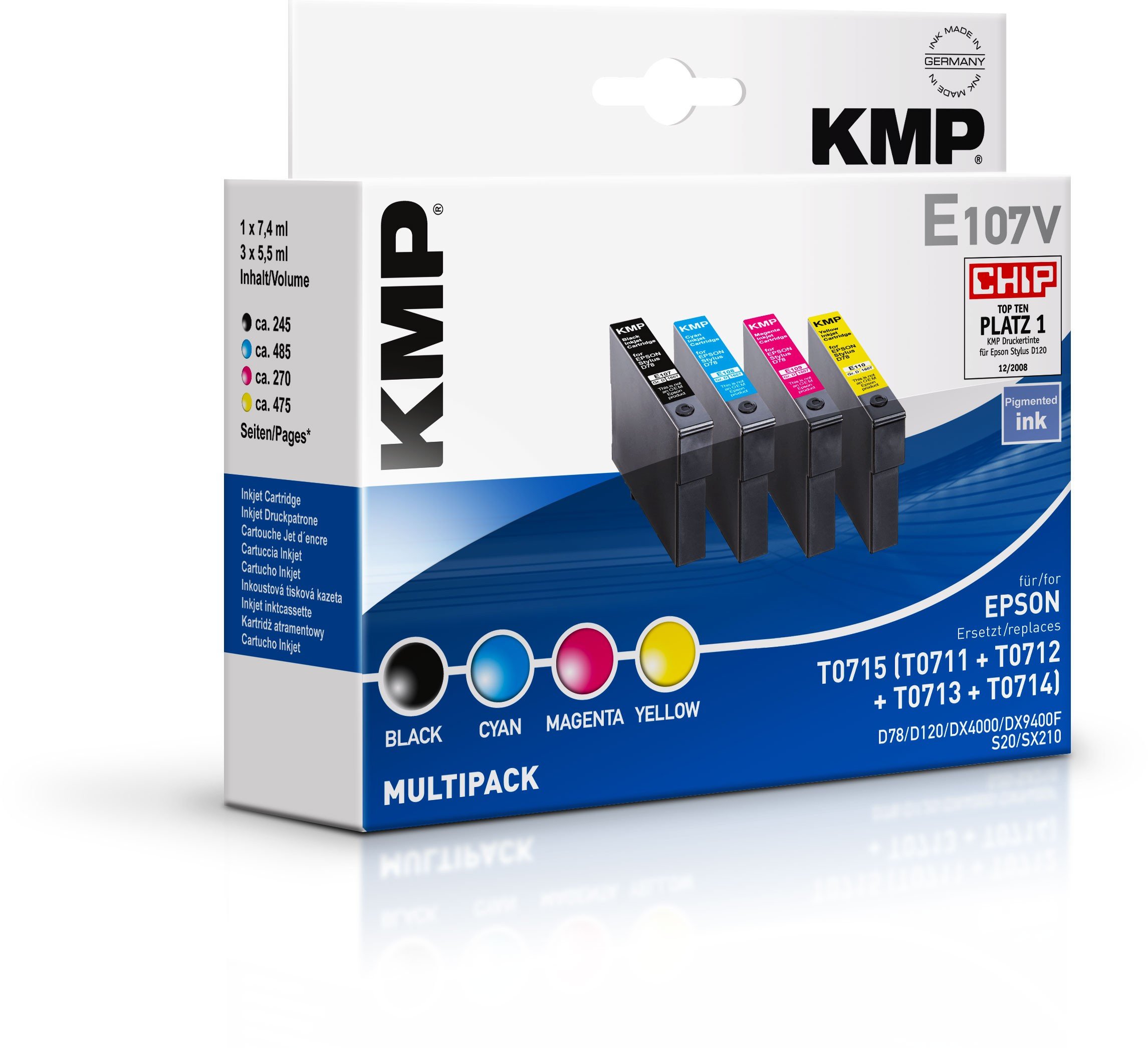 KMP E107 V Ink Cartridge Replaces Epson T0711 (C13T07114011), T0712 °C13T07124011), T0713 (C13T07134011), T0714/C13T07144011) Black, Cyan, Magenta, Yellow)