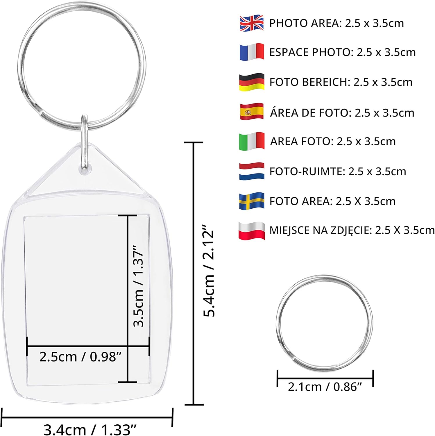 Kurtzy Blank Photo Keyrings (200 Pack), Acrylic Keyring Blanks/Photo Key Rings, Personalised Keyring Photo/Picture Set - Image 3