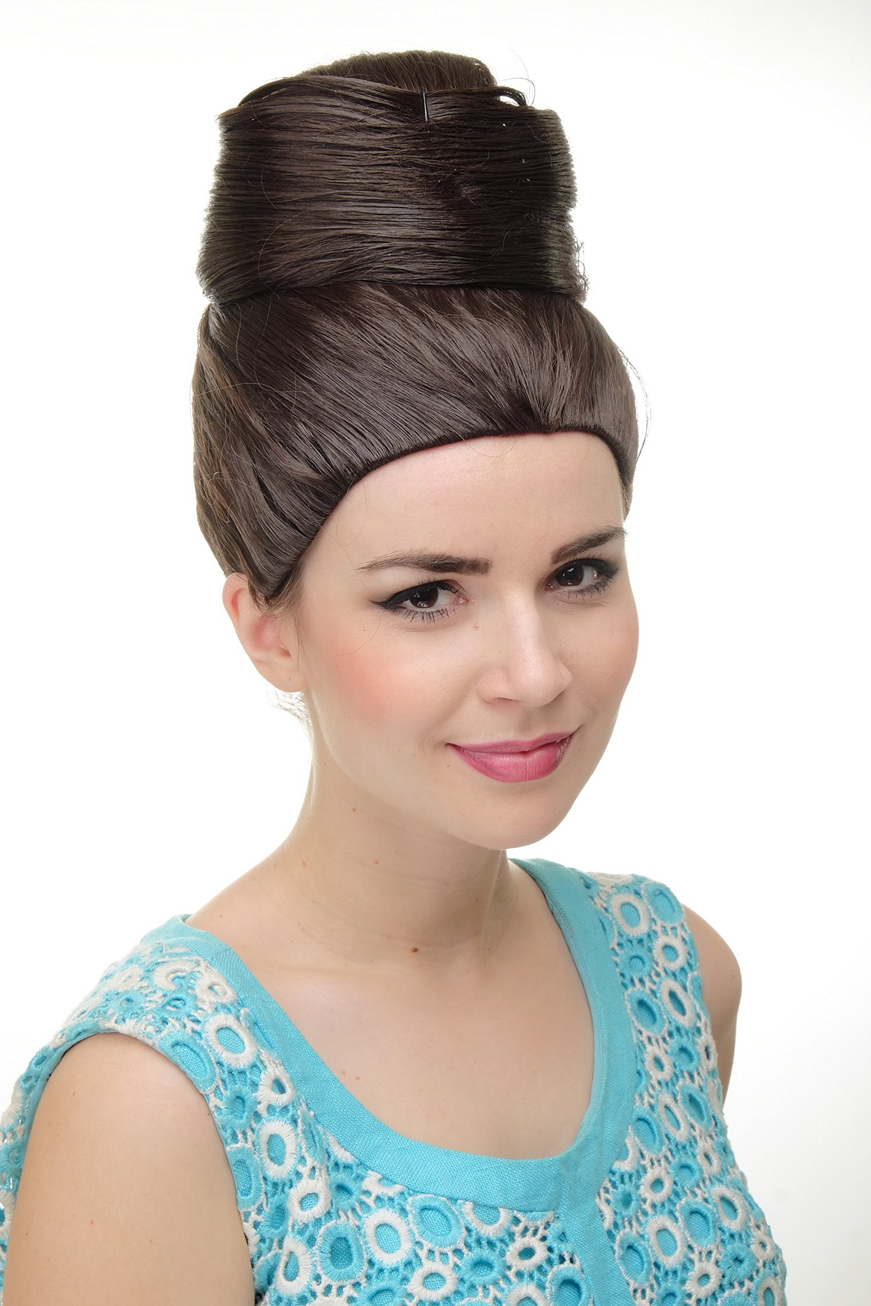 WIG ME UP GFW2200-6 Lady Quality Wig Cosplay turban style towering beehive 50s 60s hairbun bun Diva chocolate brown