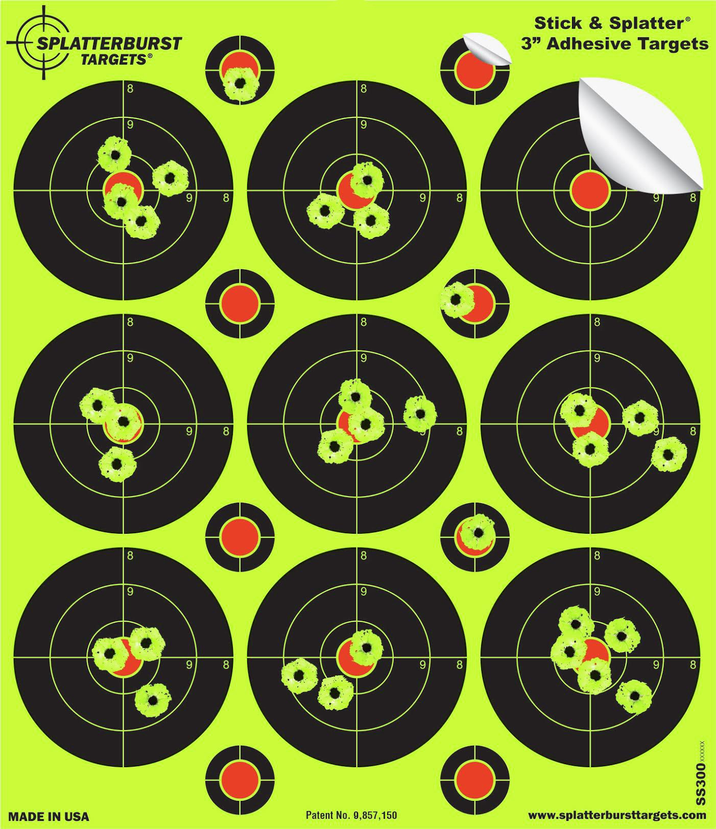 25 Pack - 3" "Stick & Splatter" Adhesive SPLATTERBURST Shooting Targets - Your Shots Burst Bright Fluorescent Yellow Upon Impact - Great for all firearms, rifles, pistols, AirSoft, BB & Pellet guns!