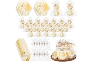 Leelosp 24 Set Honey Oatmeal Soap Bee Themed Baby Shower Favors Honeycomb Party Favors Bee and Honey Soap Gift with Thank You Card Gift Bags for Guest Gender Reveal Party Decor Game Prizes