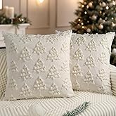 Artmag Christmas Pillow Covers 16x16 Inch Set of 2 Decorative Throw Pillow Case Soft Plush Faux Fur Xmas Tree Gold Lines for Holiday Winter Living Room Sofa Cream White