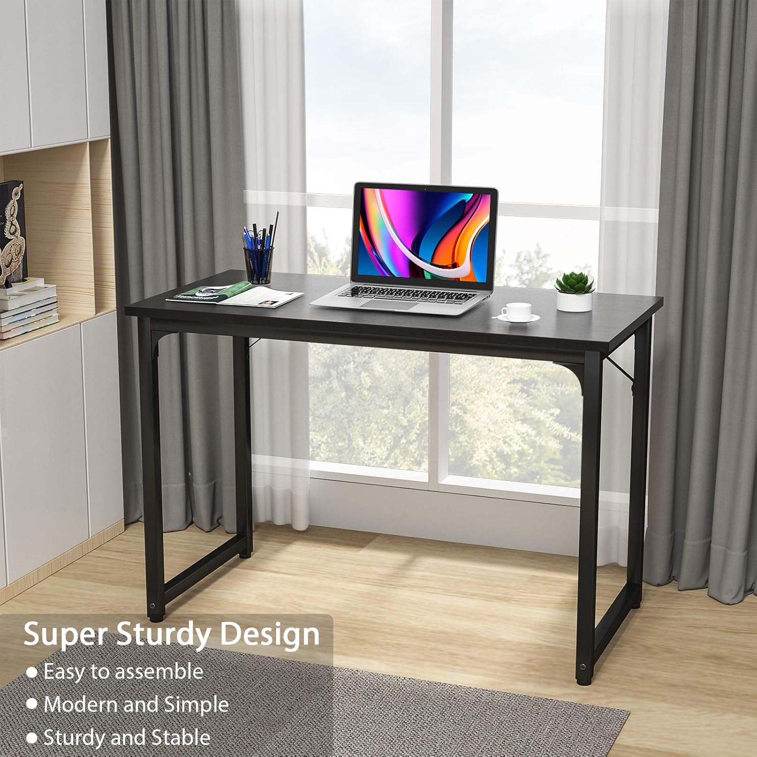 Homfio Computer Table 32 Inch Study Writing Home Office Desks, Modern Simple Sturdy PC Laptop Gaming Desk, Multi Usage Workstation Wood Work Table for Small Space, Easy to Assemble, Black: Kitchen & Dining