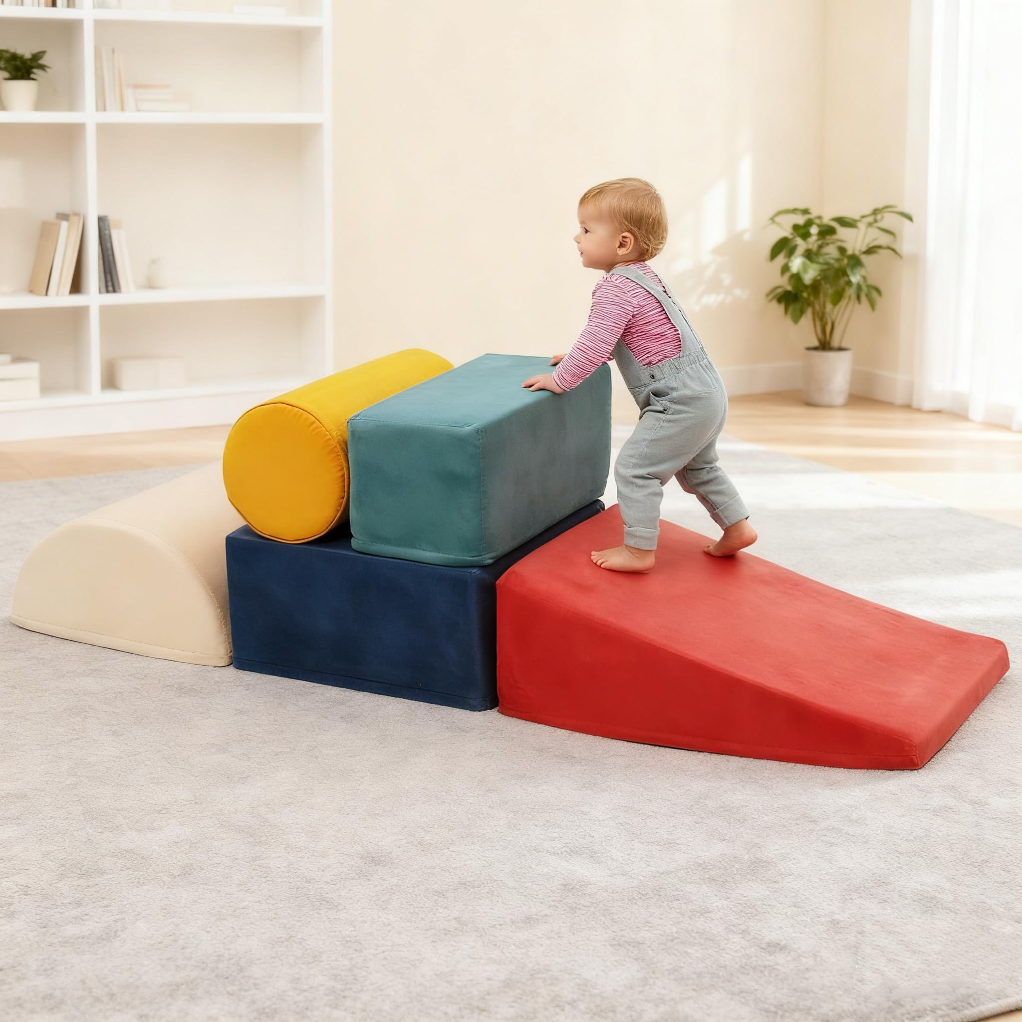 Kids Soft Play Set,5-Piece Foam Climbing Blocks for Toddlers,Soft Montessori Toys,Indoor/Outdoor Sensory Motor Skills Development