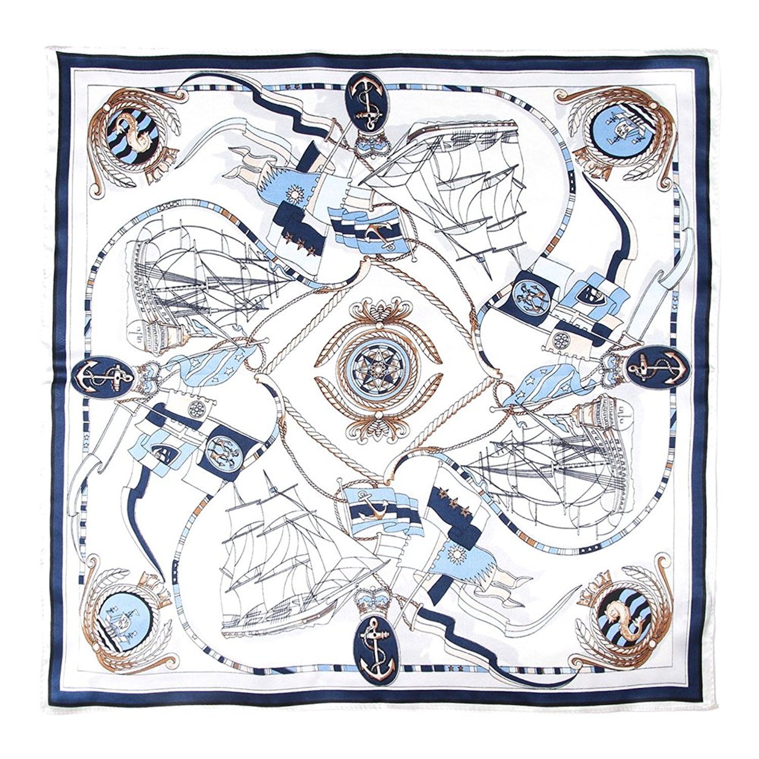 100% Silk Scarf Lightweight Fashion Nautical Marine Square Scarf Shawl Wraps 100% Silk Scarf Lightweight Fashion Nautical Marine Square Scarf Shawl Wraps