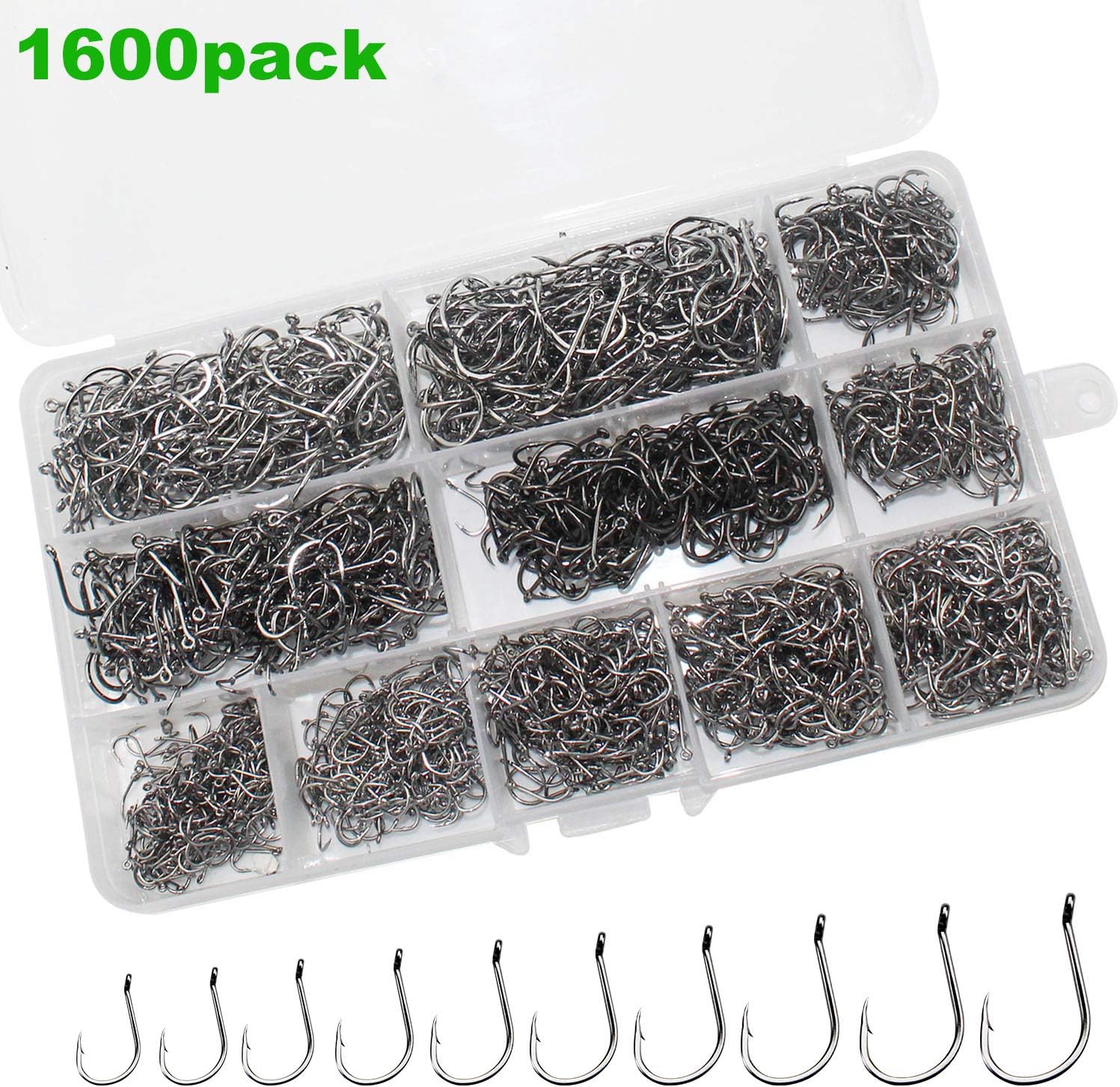Thekuai Fishing Hooks High Carbon Steel Size Saltwater Freshwater Fishing Hooks (1600 PCS Fishing Hooks)