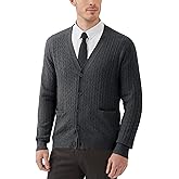 Kallspin Men's Cardigan Sweater Wool Blend Cable Knit V Neck Buttons Cardigan with Pockets