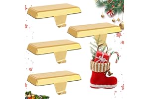 HOMJOY 4 Pack Metal Christmas Stocking Holders for Mantle Heavy Duty Stocking Hangers Stocking Hook Christmas Ornaments for Counter Tables Window Fireplace Mantle Decoration (Gold)