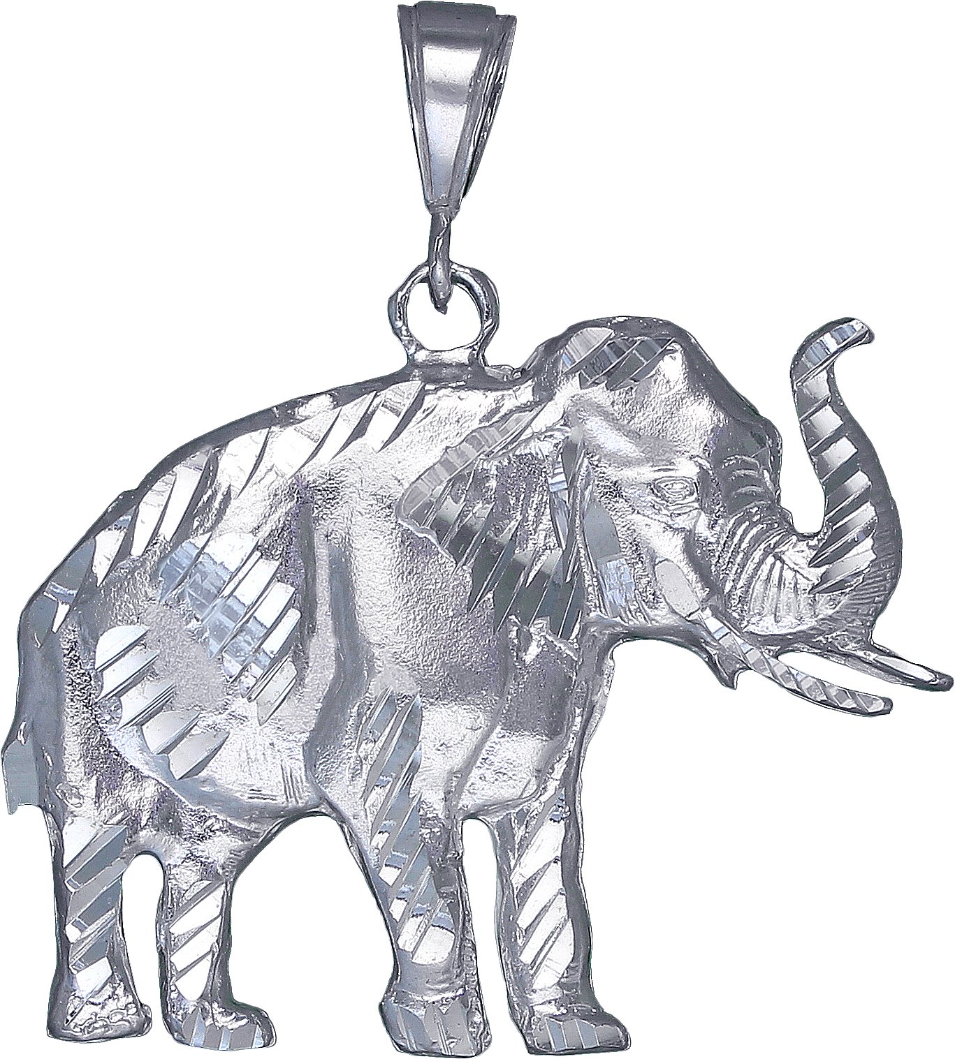 Sterling Silver Elephant Charm Pendant Necklace Diamond Cut Finish with Chain