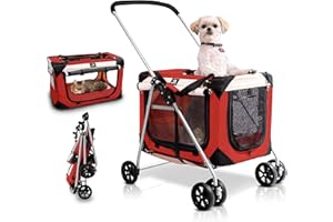 PetLuv Pet Stroller, Fits 2 Cats, Small to Medium Dogs (Up to 45 Lbs), Detachable, Soft-sided Pet Carrier, Collapsible, Includes plush pillow