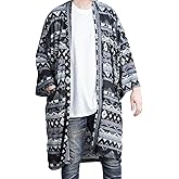 Men's Long Print Kimono Cardigan Oversize Noragi Jacket Unisex Japanese Style Haori Sweater Yukata Robe