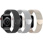 BELONGME 3 Pack Mesh Loop Compatible with Apple Watch Bands for Women Men 40mm 41mm 38mm 42mm 44mm 45mm 49mm 46mm Series 11 10 9 8 7 6 5 4 Ultra3 SE3 2, Stainless Steel Metal Magnetic Strap for iWatch