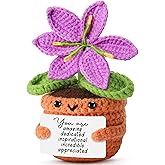Crochet Purple Lily Flower – Valentines Day Romantic Gift for Women, Friends, Coworkers – Positive Artificial Potted Plant for Her, Him, Teacher, Mom, Birthday, Mother’s Day Easter Spring Decor