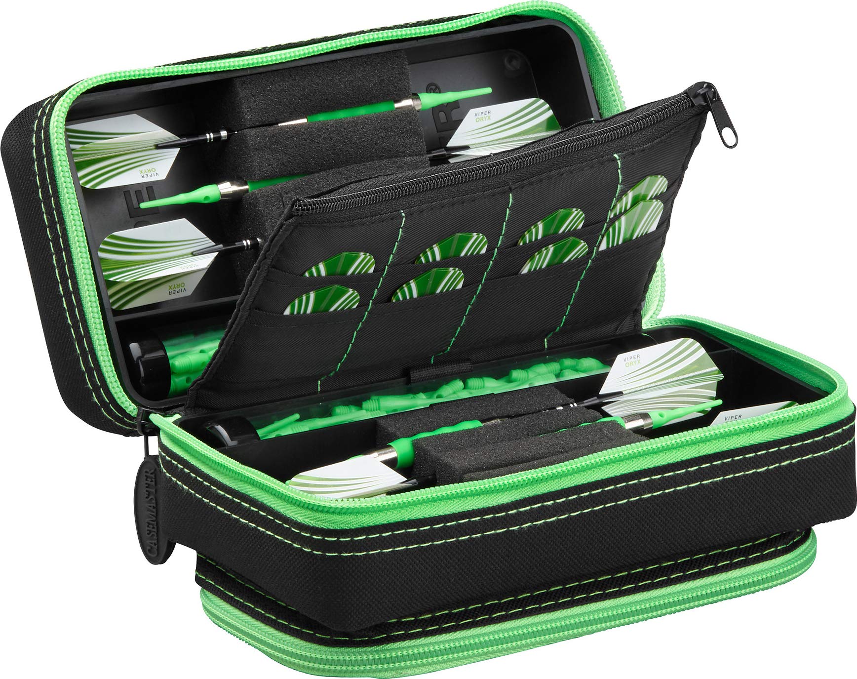 Casemaster by GLD Products Plazma Pro Black and Trimed Dart Case with Phone Pocket, Green Trim Image