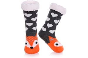 Yebing Kids Boys Girls Slipper Socks Cute Animal Fuzzy Winter Warm Fleece Lining Christmas Socks With Grippers