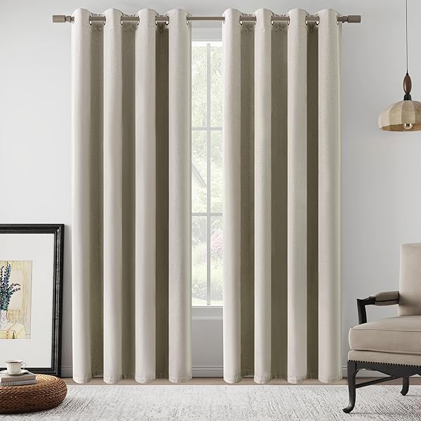 LCOOMZEN 100% BLACKOUT NATURAL LINEN CURTAINS 84 INCH...