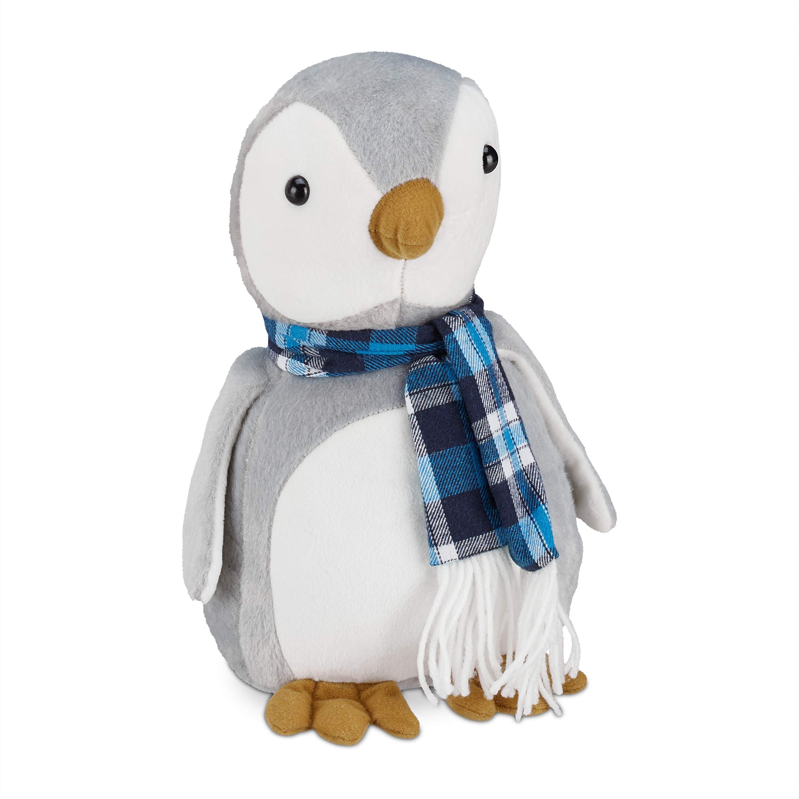 Relaxdays Penguin Door Stop, Fabric, for Floor, Heavy, Soft, Decorative Animal Doorstopper, 26 cm Tall, White/Grey