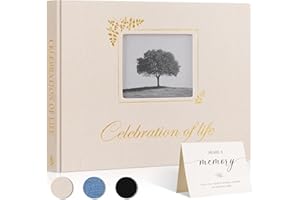Lanpn Funeral Guest Book for Memorial Service, Linen Celebration of Life Registry Guest Book with Open Window, Memory Book fo