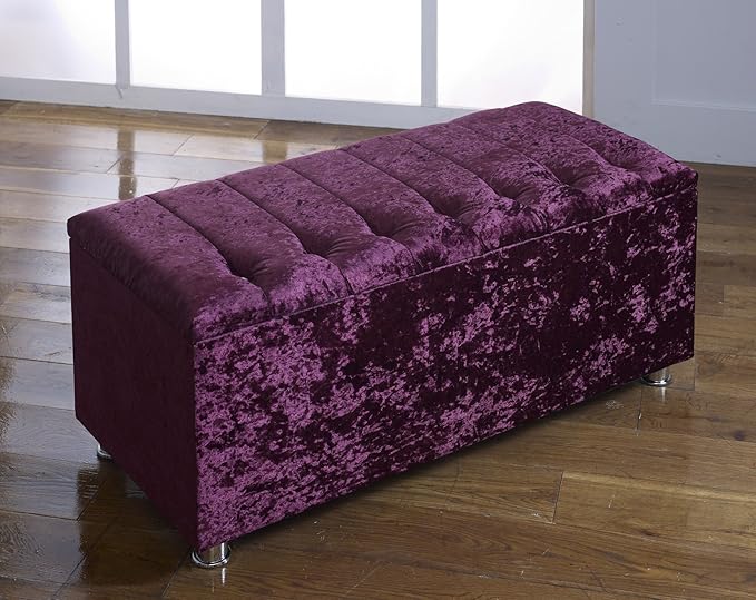 CHICAGO CRUSHED VELVET DIAMANTE OTTOMAN TOY STORAGE BLANKET BOX CHOICE OF COLORS (MAROON