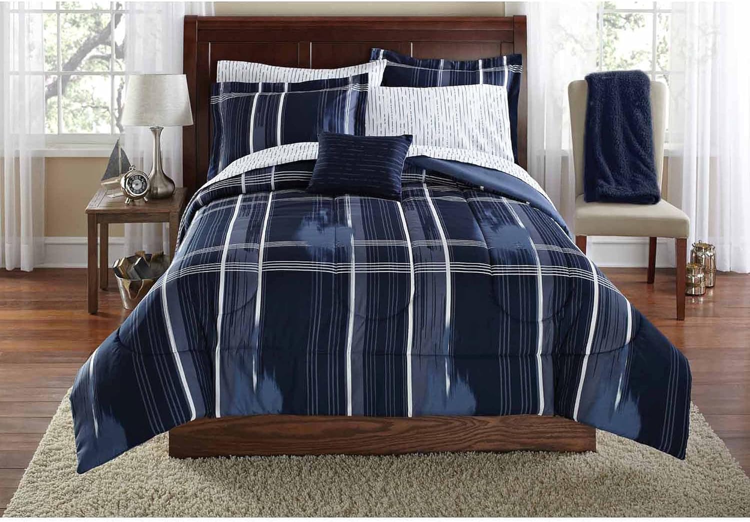 Mainstays Navy Plaid Bed in a Bag Coordinated Bedding Set