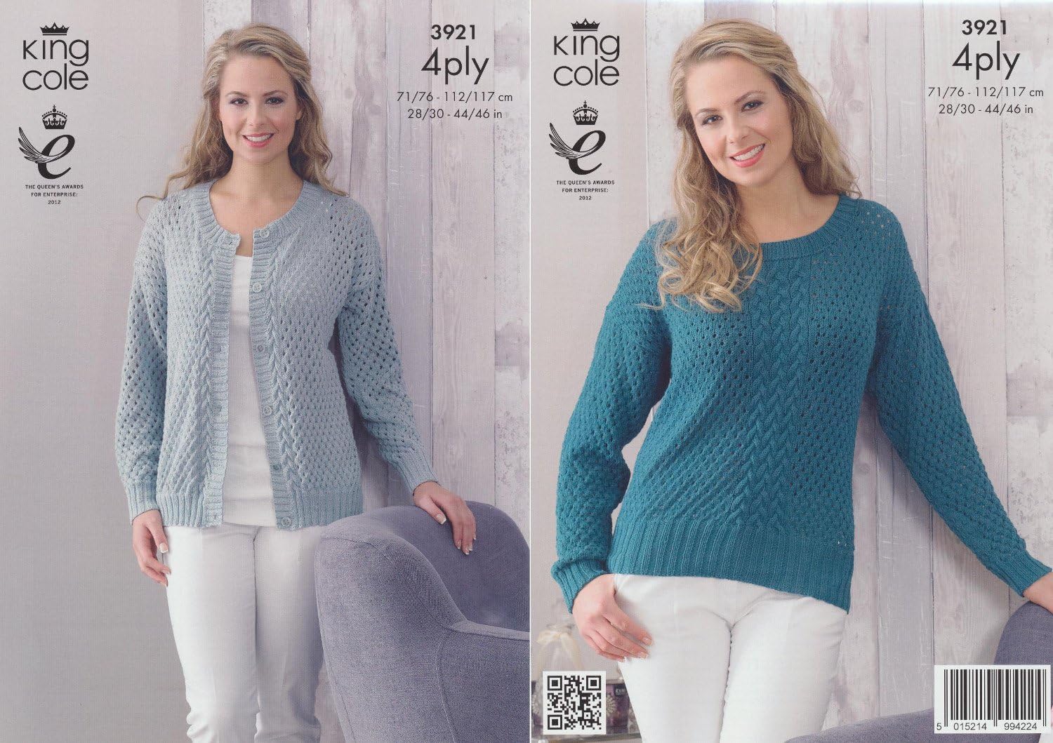 King Cole 4 Ply Pattern 3921 Womens Cable Knit Cardigan and Jumper