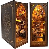 CRIOLPO Book Nook Kit - DIY Doll House Booknook, Book Nook Miniature Kit for Bookshelf Doll Houses for Adults Teen Halloween, 3D Wooden Puzzle Bookends with Sensor Led Light