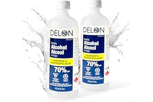 Delon Rubbing Alcohol 70% U.S.P. Sterilization Solution Made in Canada, 473 ml (Pack of 2) (A-1390), Tranparent