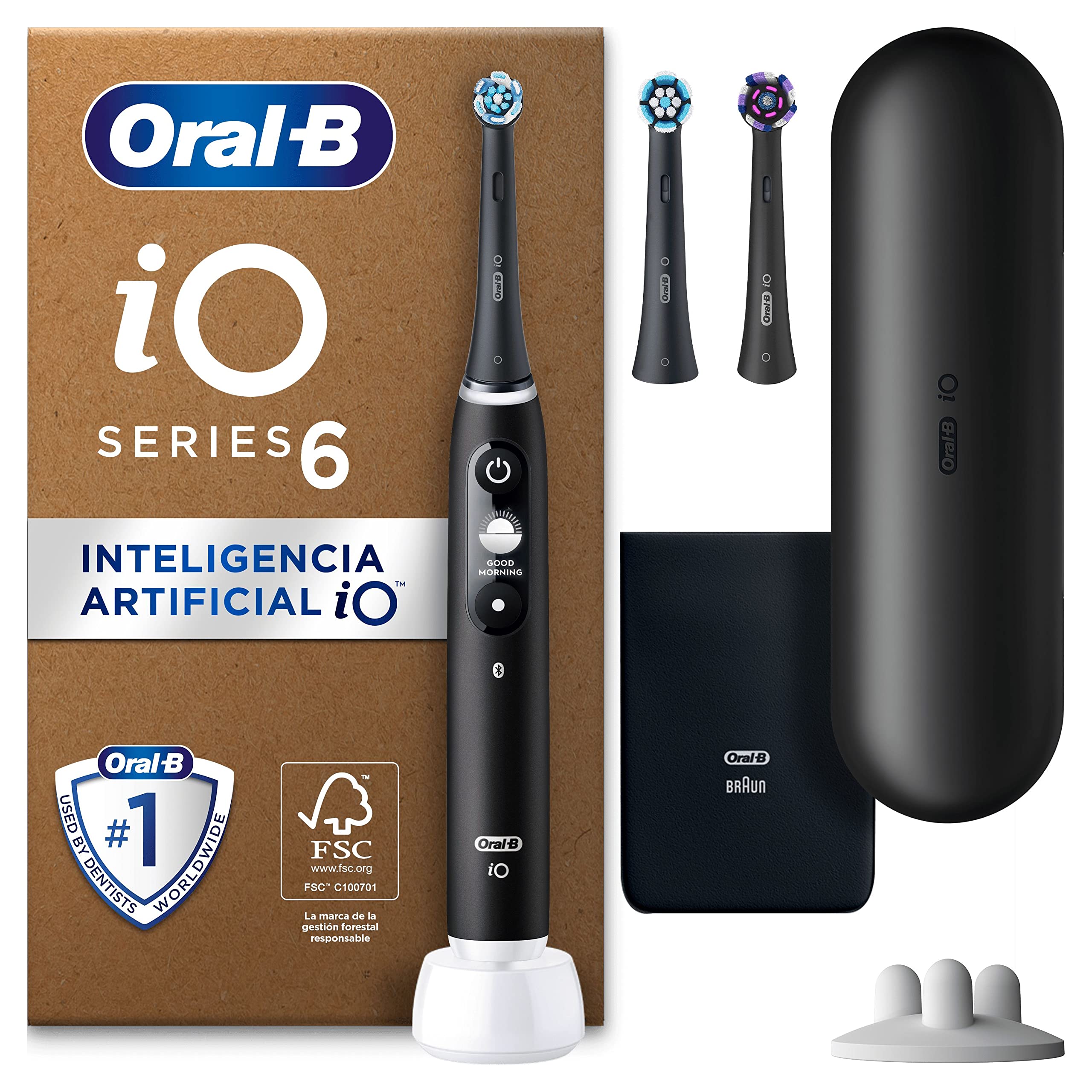 Oral-B iO 6 Cepillo De Dientes Eléctrico Negro, 3 Cabezales, 1 Estuche De Viaje, Diseñado Por Braun