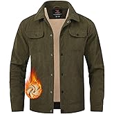 TBMPOY Men's Corduroy Jacket Fleece Sherpa Lined Winter Coat Warm Trucker Work Casual Cargo Jackets with 5 Pockets