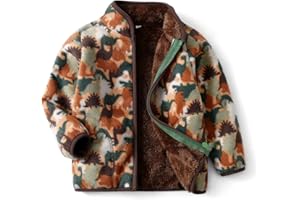 YUHANWOO Kids Printed Polar Fleece Jacket Toddler Baby Boys Girls Autumn Winter Warm Sherpa Lining Outerwear Soft Lightweight