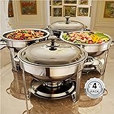 Chafing Dishes for Buffet, 4 Pack 5QT Round Stainless Steel Chafing Dish Set for Home Parties, Christmas Gatherings, Catering