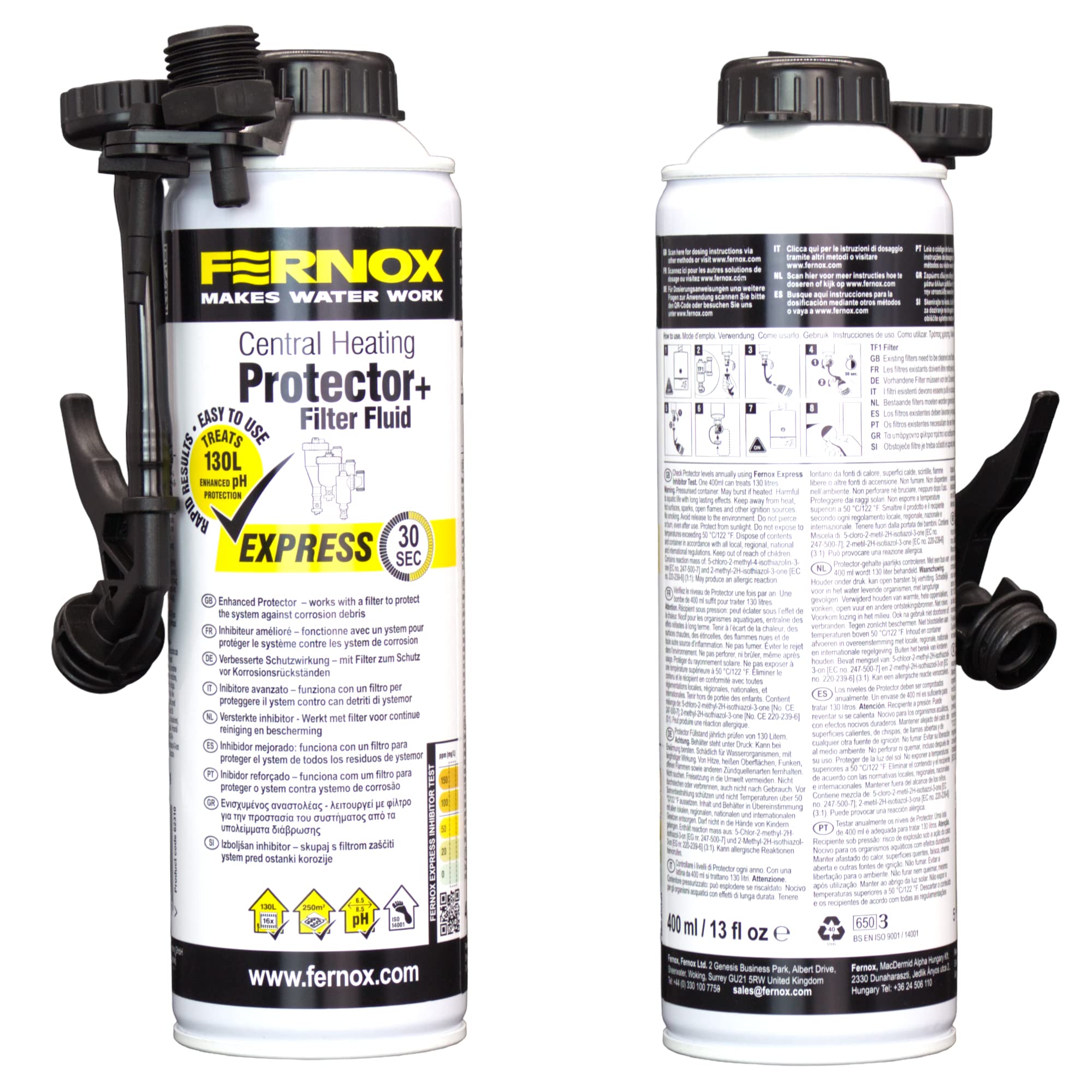 Kudos-Trading - Fernox F9 Express Protector and Filter Fluid 400ml Designed for Use with TF1 in Line Filter for Your Heating System of 130 litres Plumbers DIY Home Owner