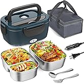 Vingud Electric Lunch Box for Adults, Heated Lunch Box for Men Women with Dual 1.5L SS Containers, Portable 80W Food Warmer for Car/Truck, Lonchera Eléctrica Portátil Christmas White Elephant Gifts