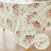 Qahing Vintage Floral Rectangle Tablecloth Shabby Chic Flower Table Cloth Spring Table Cover Waterproof for Dinner Kitchen Picnic, Pink, 60x84 Inches