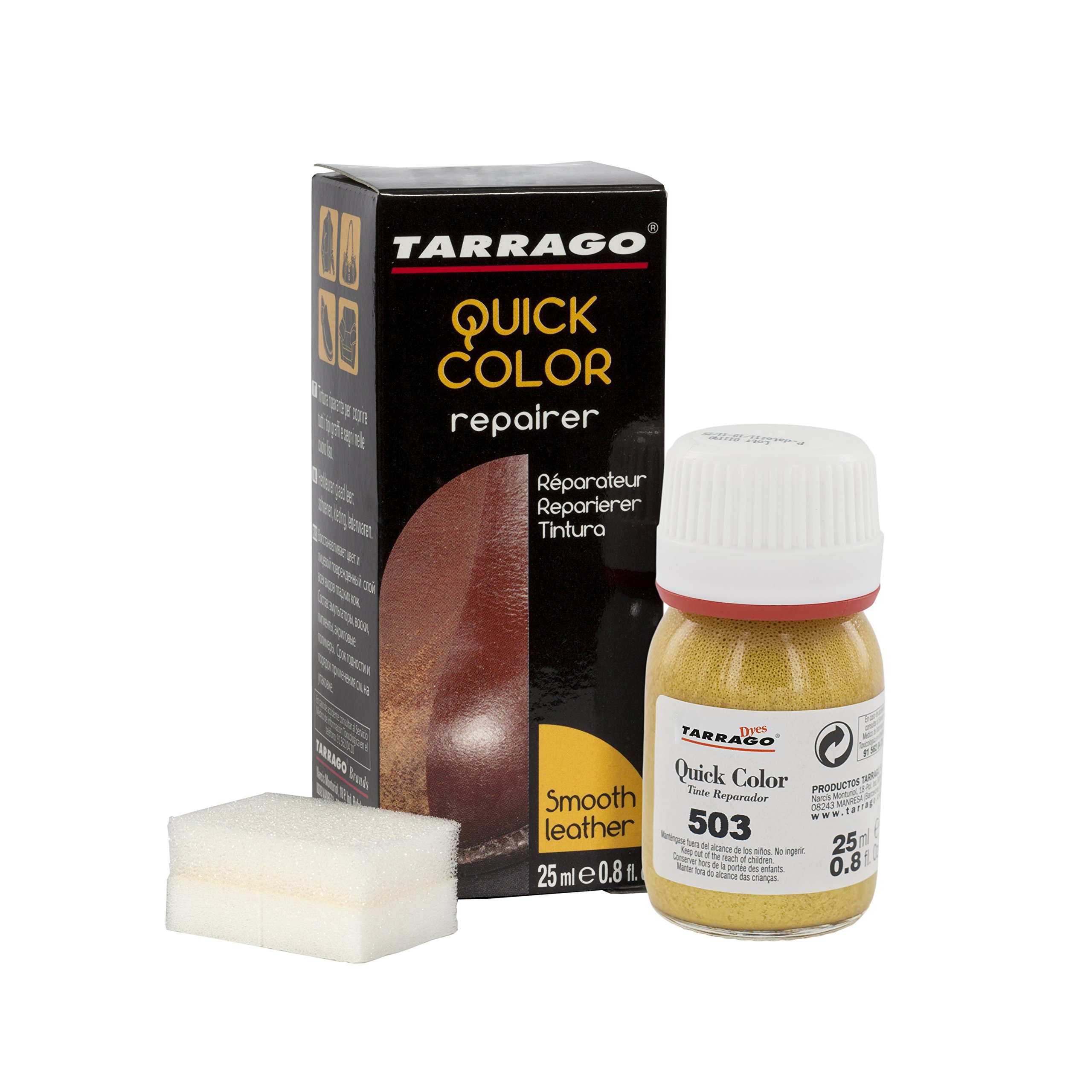TarragoTarrago Quick Color Dye Leather and Canvas Repair - 25 ml Leather Shoe Dye for Dyeing of Leather Footwear, Bags, Shoes, Jackets, Purses & More - Gold #503