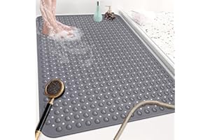 Mofonky Shower Mat Non Slip: 47.2 x 31.5 Inch Extra Large TPE Shower Mats for Inside Shower - Anti Slip Shower Stall Matt with Drain Hole and Suction Cups for Elderly
