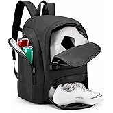 HMLIN OUTOOORS Soccer Backpack with Ball Holder,Youth soccer Bag for Basketball,Volleyball-Includes Separate Shoe Compartment∧ Insulation (Black)