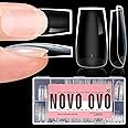NOVO OVO Extra Thick Square Nail Tips Press on Natural Curve, Medium Soak Off Soft Gel Fake Nail Extension, Full Cover Matte Cuticle False Nails for Acrylic French, Salon DIY x 14 Sizes 336 pcs