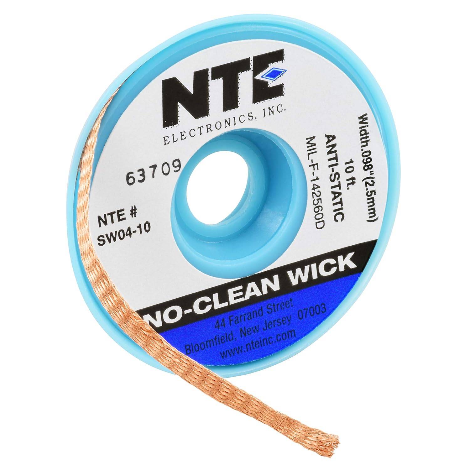 NTE Electronics SW0410 NoClean Solder Wick with AntiStatic Bobbin, 4