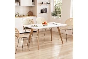 Comfy to go 47.2" Dining Table for 4-6 Person - Rectangular Kitchen Table with Soild Wood Legs Mid Century Modern Table for Dinning Room, Kitchen, Living Room (White)
