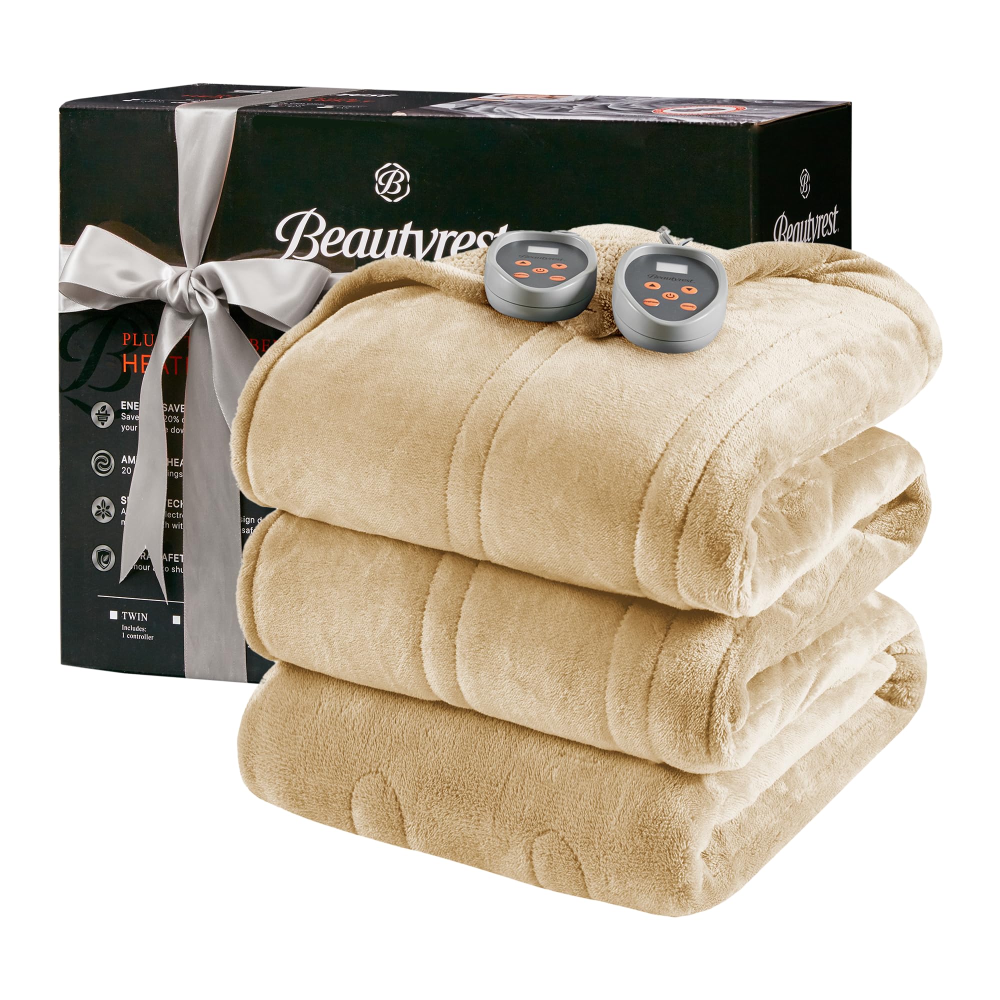 Photo 1 of Beautyrest Heated Blanket, Electric Blanket, Soft, Warm, Reversible Plush - Sherpa Heating Blanket with 20 Heat Settings, 1-10 hrs Timer Auto Shut Off, Machine Washable, King (90 inx100 in), Tan